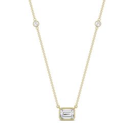 1.87 CTW DEW Emerald Forever One Moissanite East-West Solitaire with Side Accents Necklace 14K Yellow Gold