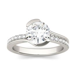 1.75 CTW DEW Round Forever One Moissanite Bypass Solitaire with Side Accents Ring 14K White Gold