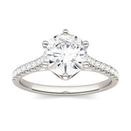 1.74 CTW DEW Round Forever One Moissanite Solitaire with Side Accents Ring 14K White Gold, SIZE 6.5