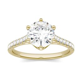 1.74 CTW DEW Round Forever One Moissanite Solitaire with Side Accents Ring 14K Yellow Gold