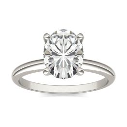 2.10 CTW DEW Oval Forever One Moissanite Solitaire Engagement Ring 14K White Gold