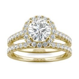 1.72 CTW DEW Round Forever One Moissanite Halo Bridal Ring 14K Yellow Gold