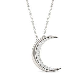 0.19 CTW DEW Round Forever One Moissanite Moon Necklace 14K White Gold