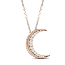 0.19 CTW DEW Round Forever One Moissanite Moon Necklace 14K Rose Gold