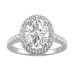 2.68 CTW DEW Oval Forever One Moissanite Halo Engagement Ring 14K White Gold, SIZE 7.0