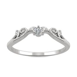 0.08 CTW DEW Round Forever One Moissanite Curved with Leaf Details Ring 14K White Gold