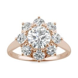 1.86 CTW DEW Round Forever One Moissanite Cluster Halo Ring 14K Rose Gold