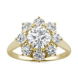 1.86 CTW DEW Round Forever One Moissanite Cluster Halo Ring 14K Yellow Gold