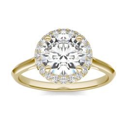 2.13 CTW DEW Round Forever One Moissanite Signature Round Halo Ring 14K Yellow Gold
