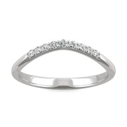 0.10 CTW DEW Round Forever One Moissanite Curved Petite Accent Wedding Ring 14K White Gold