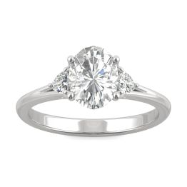 1.68 CTW DEW Oval Forever One Moissanite Signature Oval Three Stone Engagement Ring Platinum