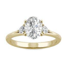 1.68 CTW DEW Oval Forever One Moissanite Oval Three Stone Ring 14K Yellow Gold