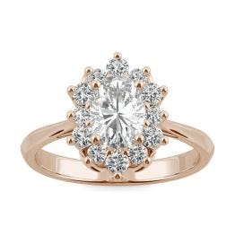1.35 CTW DEW Oval Forever One Moissanite Signature Oval Halo Ring 14K Rose Gold