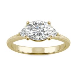 1.68 CTW DEW Oval Forever One Moissanite East-West Oval Three Stone Ring 14K Yellow Gold