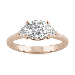 1.68 CTW DEW Oval Forever One Moissanite East-West Oval Three Stone Ring 14K Rose Gold
