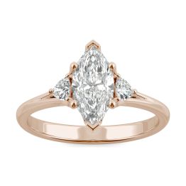 1.18 CTW DEW Marquise Forever One Moissanite Marquise Three Stone Ring 14K Rose Gold