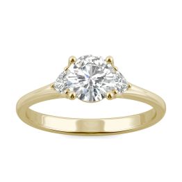 0.99 CTW DEW Round Forever One Moissanite Hearts & Arrows Round Three Stone Ring 14K Yellow Gold