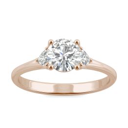 0.99 CTW DEW Round Forever One Moissanite Hearts & Arrows Round Three Stone Ring 14K Rose Gold