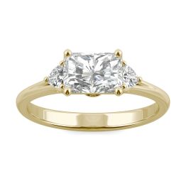 1.38 CTW DEW Radiant Forever One Moissanite East-West Radiant Three Stone Ring 14K Yellow Gold