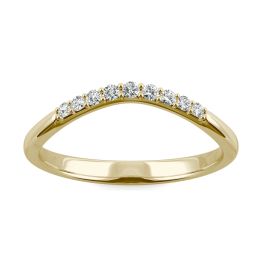 0.10 CTW DEW Round Forever One Moissanite Curved Petite Accent Wedding Ring 14K Yellow Gold