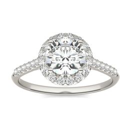 1.33 CTW DEW Round Forever One Moissanite Signature Halo with Side Accents Engagement Ring Platinum