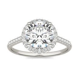 2.25 CTW DEW Round Forever One Moissanite Signature Halo with Side Accents Engagement Ring Platinum