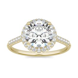 2.25 CTW DEW Round Forever One Moissanite Signature Halo with Side Accents Engagement Ring 14K Yellow Gold