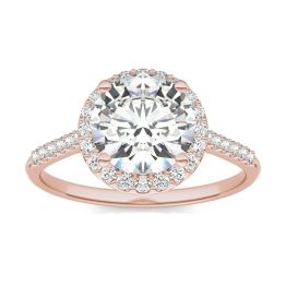 2.25 CTW DEW Round Forever One Moissanite Signature Halo with Side Accents Engagement Ring 14K Rose Gold
