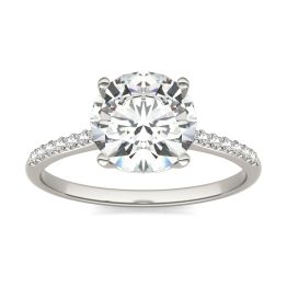 2.07 CTW DEW Round Forever One Moissanite Signature Side Stone Round Engagement Ring 14K White Gold, SIZE 7.5