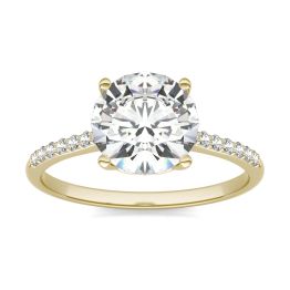 2.07 CTW DEW Round Forever One Moissanite Signature Side Stone Round Engagement Ring 14K Yellow Gold
