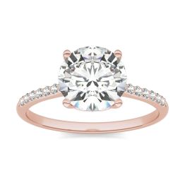 2.07 CTW DEW Round Forever One Moissanite Signature Side Stone Round Engagement Ring 14K Rose Gold