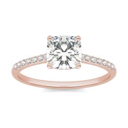 1.16 CTW DEW Cushion Forever One Moissanite Signature Cushion Side Stone Engagement Ring 14K Rose Gold