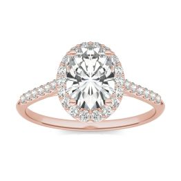 1.83 CTW DEW Oval Forever One Moissanite Signature Halo with Side Accents Engagement Ring 14K Rose Gold