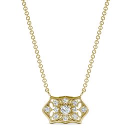 0.16 CTW DEW Round Forever One Moissanite Signature Horizontal Filigree Necklace 14K Yellow Gold