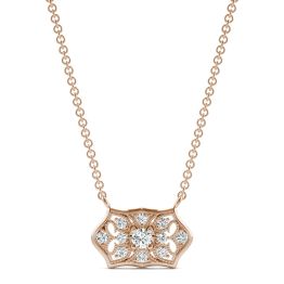 0.16 CTW DEW Round Forever One Moissanite Signature Horizontal Filigree Necklace 14K Rose Gold