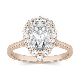1.80 CTW DEW Pear Forever One Moissanite Halo Engagement Ring 14K Rose Gold