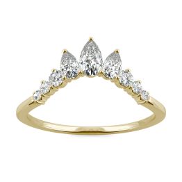0.58 CTW DEW Pear Forever One Moissanite Curved with Pear Accents Ring 14K Yellow Gold