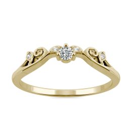 0.08 CTW DEW Round Forever One Moissanite Curved with Leaf Details Ring 14K Yellow Gold