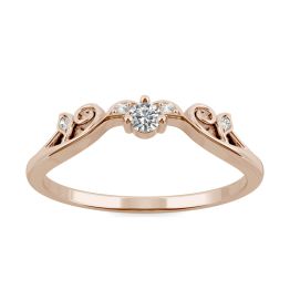 0.08 CTW DEW Round Forever One Moissanite Curved with Leaf Details Ring 14K Rose Gold