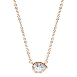0.44 CTW DEW Pear Forever One Moissanite Signature Bezel Necklace 14K Rose Gold