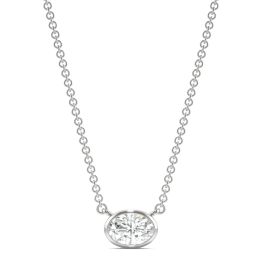0.51 CTW DEW Oval Forever One Moissanite Signature Bezel Necklace 14K White Gold