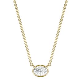 0.51 CTW DEW Oval Forever One Moissanite Signature Bezel Necklace 14K Yellow Gold