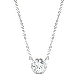 0.81 CTW DEW Round Forever One Moissanite Signature Bezel Necklace 14K White Gold