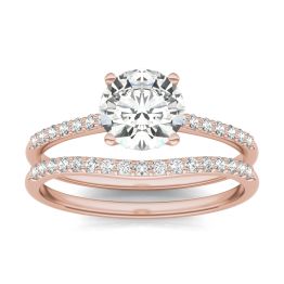 1.36 CTW DEW Round Forever One Moissanite Signature Bridal Set Round with Side Stones Ring 14K Rose Gold