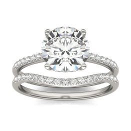 2.24 CTW DEW Round Forever One Moissanite Signature Bridal Set Round with Side Stones Ring 14K White Gold