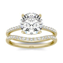 2.24 CTW DEW Round Forever One Moissanite Signature Bridal Set Round with Side Stones Ring 14K Yellow Gold