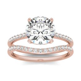 2.24 CTW DEW Round Forever One Moissanite Signature Bridal Set Round with Side Stones Ring 14K Rose Gold