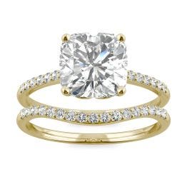 2.60 CTW DEW Cushion Forever One Moissanite Signature Bridal Set Cushion with Side Stones Ring 14K Yellow Gold