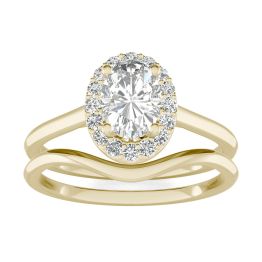 1.07 CTW DEW Oval Forever One Moissanite Signature Halo Bridal Set Ring 14K Yellow Gold