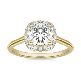 1.48 CTW DEW Cushion Forever One Moissanite Signature Halo Engagement Ring 14K Yellow Gold